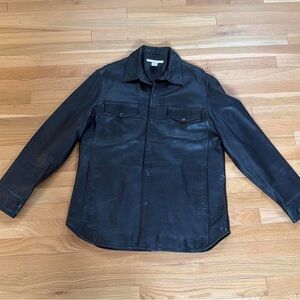 Perry Ellis Black Leather Bomber Jacket